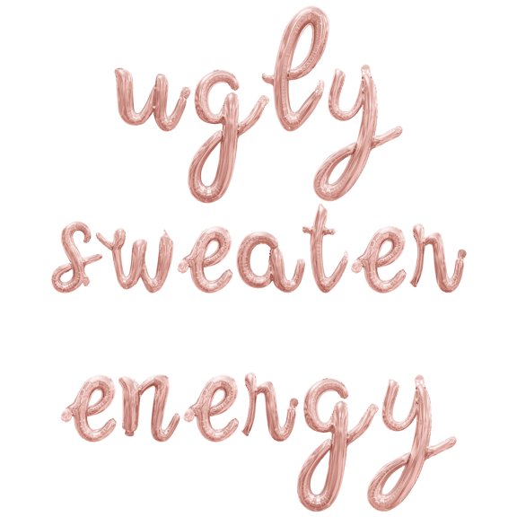 Cursive Script Letter Balloons - UGLY SWEATER ENERGY 16" Inch Alphabet Letters Foil Mylar Balloon Christmas Party Banner (Rose Gold)