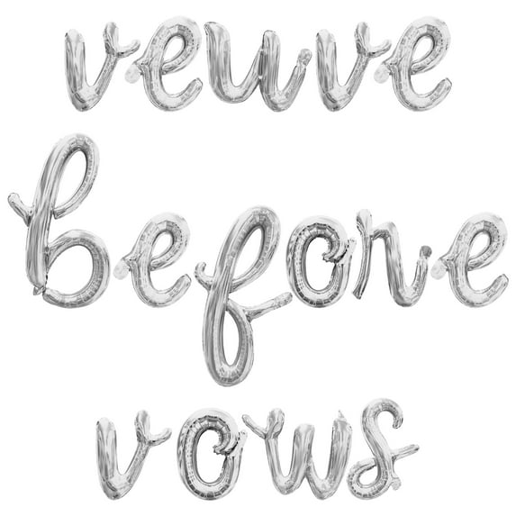 Cursive Script Letter Balloons - VEUVE BEFORE VOWS 16" Inch Alphabet Letters Foil Mylar Balloon Engagement Party, Bridal Shower or Wedding Party Banner (Silver)
