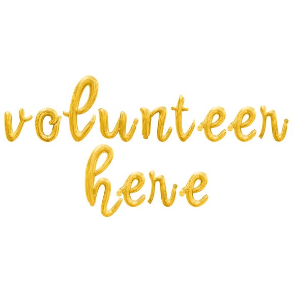 Cursive Script Letter Balloons - VOLUNTEER HERE 16" Inch Alphabet Letters Foil Mylar Balloon Volunteer Event Party Banner (Gold)