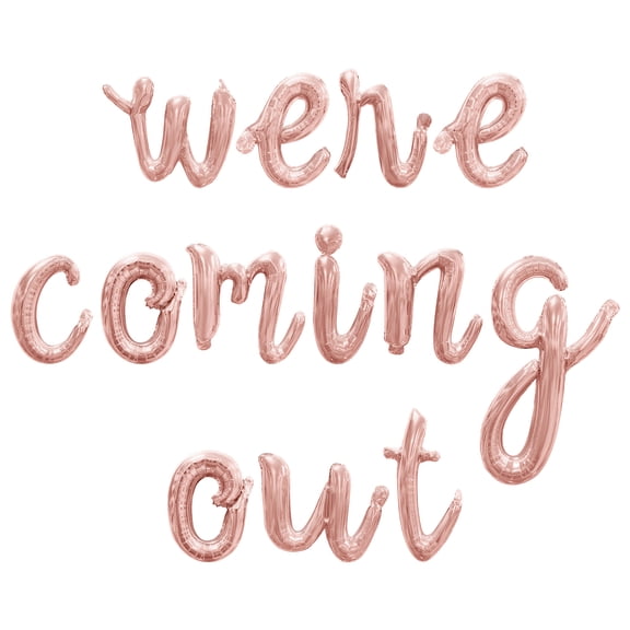 Cursive Script Letter Balloons - WERE COMING OUT 16" Inch Alphabet Letters Foil Mylar Balloon Pride Day Party Banner (Rose Gold)