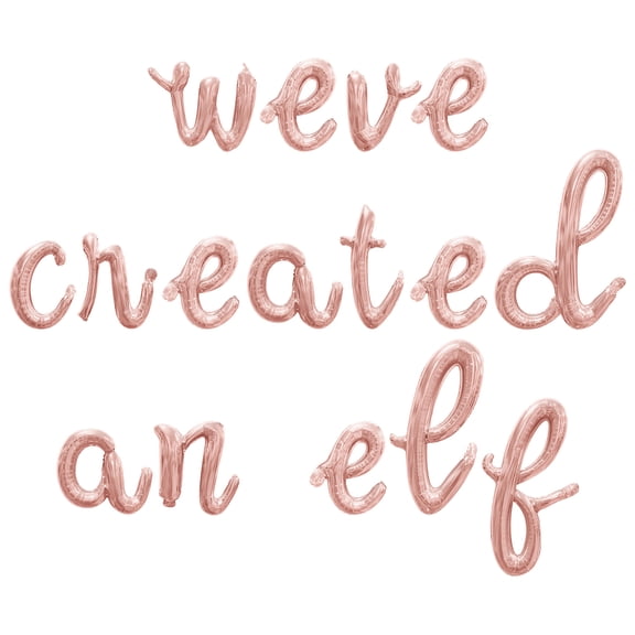 Cursive Script Letter Balloons - WEVE CREATED AN ELF 16" Inch Alphabet Letters Foil Mylar Balloon Baby Shower Party Banner (Rose Gold)
