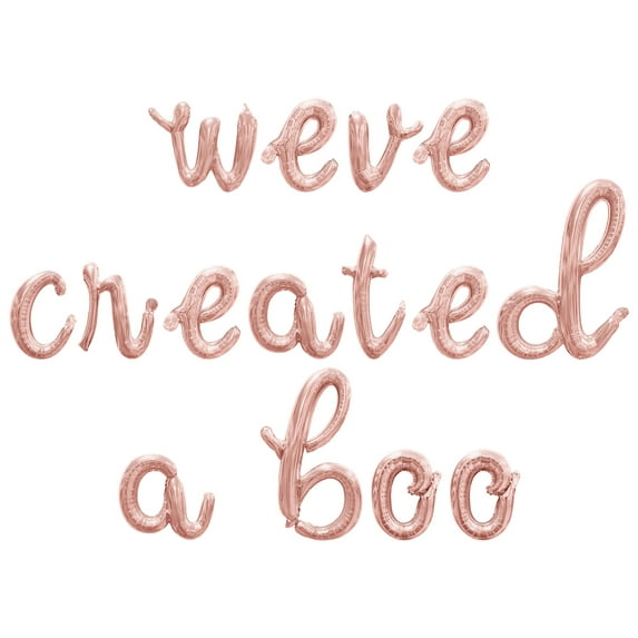 Cursive Script Letter Balloons - WEVE CREATED A BOO 16" Inch Alphabet Letters Foil Mylar Balloon Halloween Themed Baby Shower Party Banner (Rose Gold)