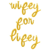 Cursive Script Letter Balloons - WIFEY FOR LIFEY 16" Inch Alphabet Letters Foil Mylar Balloon Bachelorette or Bridal Shower Party Banner (Gold)