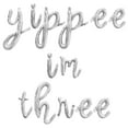 thumbnail image 1 of Cursive Script Letter Balloons - YIPPEE IM THREE 16" Inch Alphabet Letters Foil Mylar Balloon 3rd Birthday Party Banner (Silver), 1 of 5