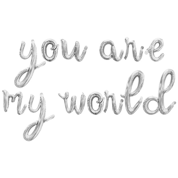 Cursive Script Letter Balloons - YOU ARE MY WORLD 16" Inch Alphabet Letters Foil Mylar Balloon Engagement Party Banner (Silver)