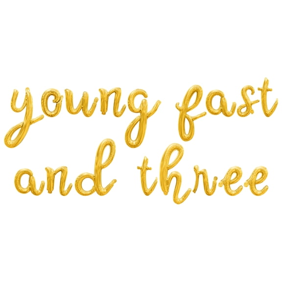 Cursive Script Letter Balloons - YOUNG FAST AND THREE 16" Inch Alphabet Letters Foil Mylar Balloon 3rd Birthday Party Banner (Gold)