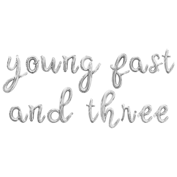 Cursive Script Letter Balloons - YOUNG FAST AND THREE 16" Inch Alphabet Letters Foil Mylar Balloon 3rd Birthday Party Banner (Silver)