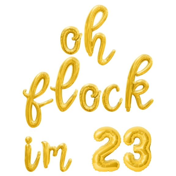 Cursive Script Letter & Number Balloons - OH FLOCK IM 23 16" Inch Alphabet Letters Foil Mylar Balloon 23rd Birthday Party Banner (Gold)