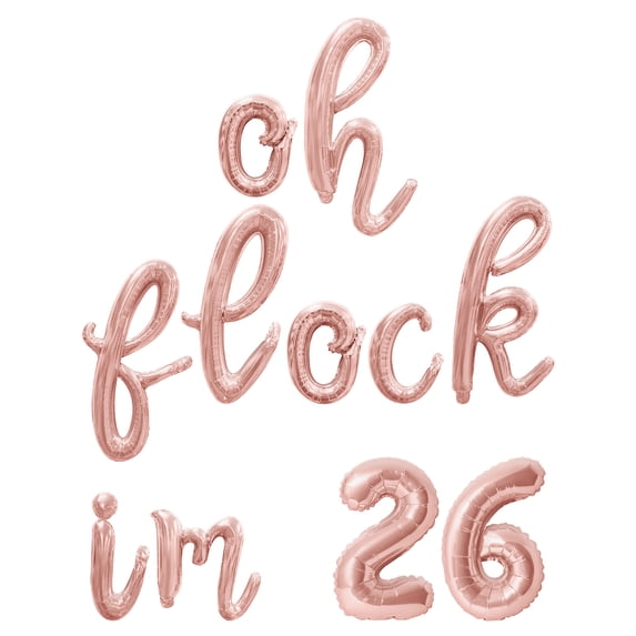Cursive Script Letter & Number Balloons - OH FLOCK IM 26 16" Inch Alphabet Letters Foil Mylar Balloon 26th Birthday Party Banner (Rose Gold)