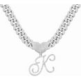 thumbnail image 1 of Cursive Silver Initial Pendant Necklaces Alphabet Pendant Miami Cuban Link Chain Necklace for women Hip Hop Iced Out Letter Chain with Pendant Jewelry, 1 of 3