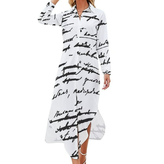 Cursive Word Em English hand writing Long Sleeved Shirt Dress Party dresses Women's dresses