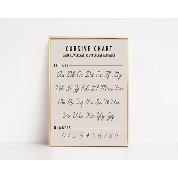 Cursive Writing Alphabet Chart Educational Wall Art Print, Living Room And Gallery Wall Decor