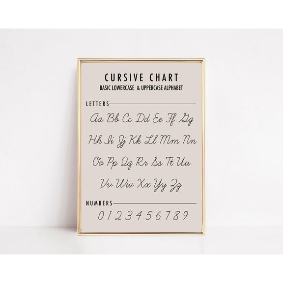 Cursive Writing Chart Alphabet Chart Educational Homeschool Classroom Decor, Unframed Paper Poster 8x10in