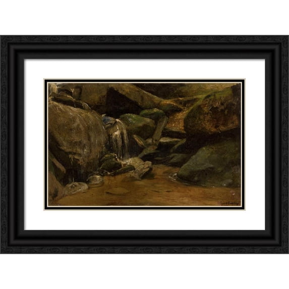 Curt Agthe 24x17 Black Ornate Framed Double Matted Museum Art Print Titled: Waterfall (1897)