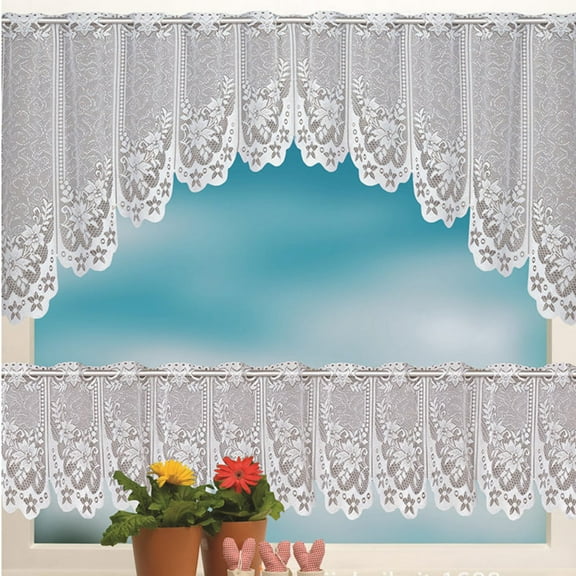 Curtain,2PCS Lace Coffee Cafe Window Tier Curtain Set Kitchen Dining Room Home Decor Lot