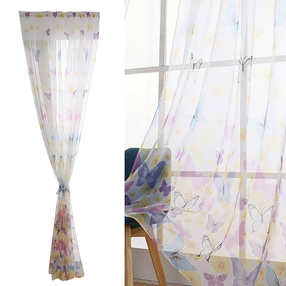 Curtain,39X106Large Butterfly Screen Butterfly Screen Printing Transparent Screen Cluster Flower Curtain Offset Screen Screen Wear Rod