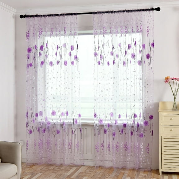 Curtain,55X94.5 Window Screen Decoration Cluster Flower Tulle Curtain Tulle Tracery Voile Drape Drapery Polyester Fabric