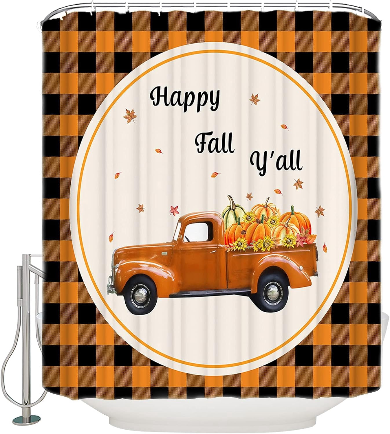Aqrbeci Fall Pumpkin Gnome Shower Curtain - Waterproof Autumn Bathroom Decor 72x72 Inches