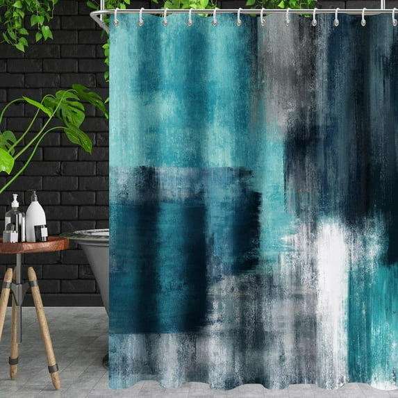 Curtain Blue Shower Curtains for Bathroom, Modern Geometric Abstract Turquoise Green Shower Curtain Sets Waterproof Fabric Shower Curtains Brush Graffiti Design with Hooks 36"W x 72"L (Pack of 1)