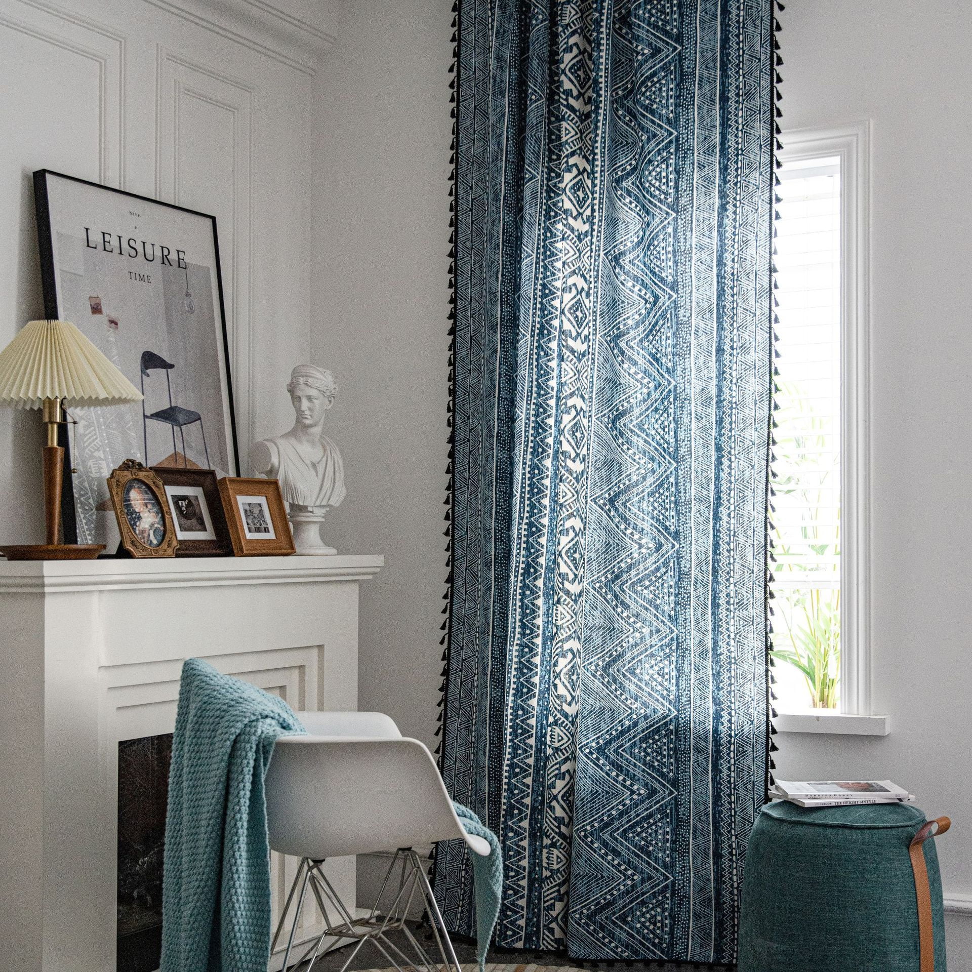 Curtain Bohemian Style Blue Geometric Printed Curtain Finished Kitchen ...