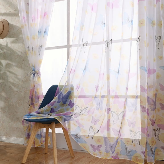 Curtain,Butterfly Sheer Curtain Window Treatment Voile Drape Valance 1 Panel Fabric