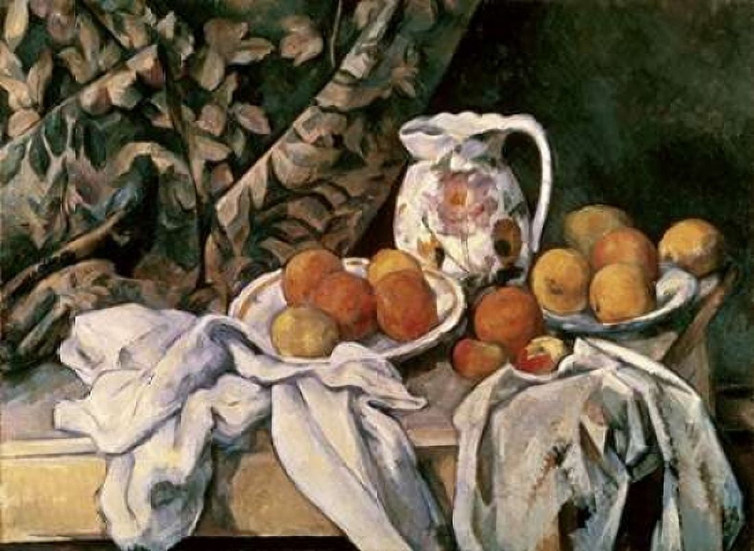 Curtain Carafe and Fruit Canvas Art - Paul Cezanne (18 x 24)