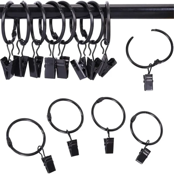 Curtain Clip Rings, 1.5 Inch, Openable Metal Hooks for Drapery. Rustproof finish for window rods