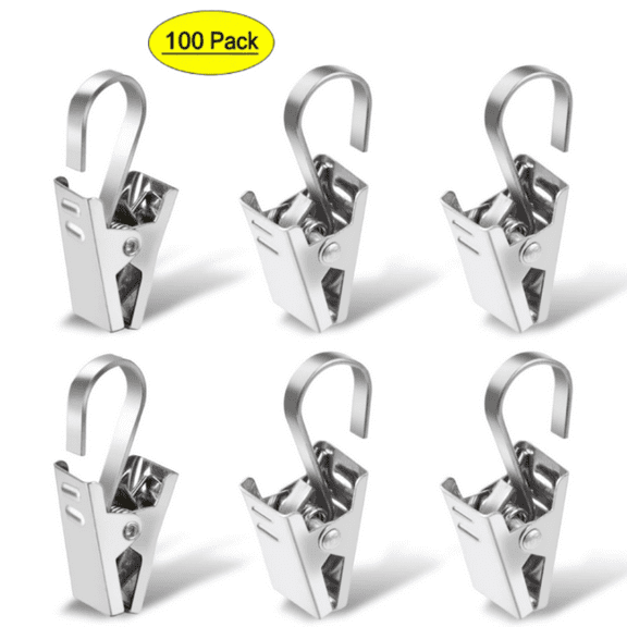 Curtain Clips, 100 Pack Stainless Steel Light Clips for Outside String Lights Party Decor Hanging Photo Camping Tents Arts Crafts Display