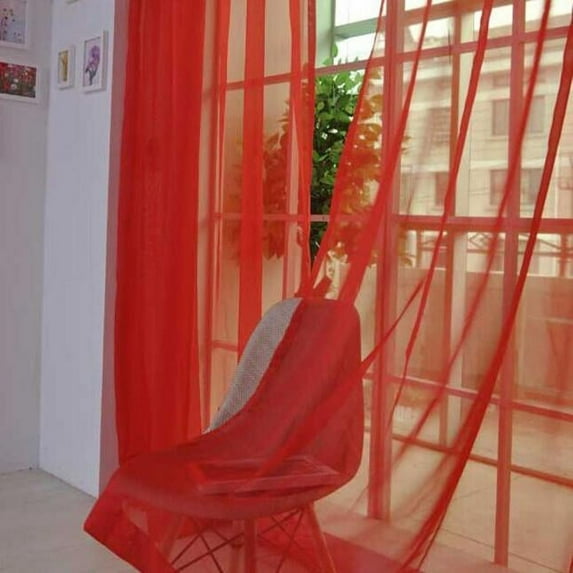 Curtain,Curtain PCS Panel Pure 2 Window Tulle Scarf Color RD Sheer Door Drape Home Decor