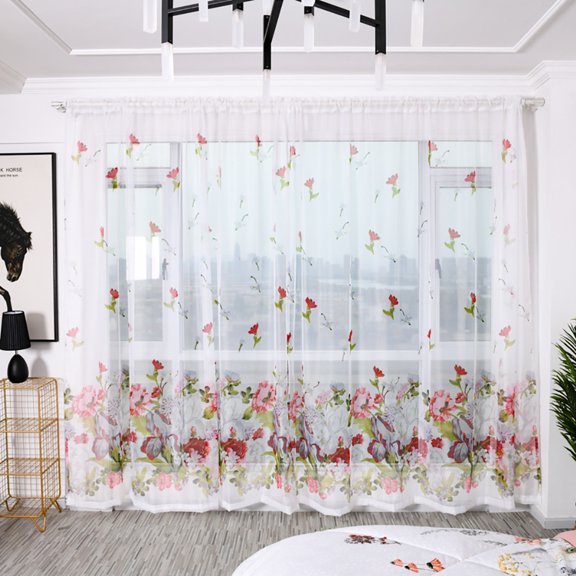 Curtain Drape Sheer Window Voile Home Textiles Fusion Trees Elegant Drapery for Living Room Window,100cm X 200cm,Red