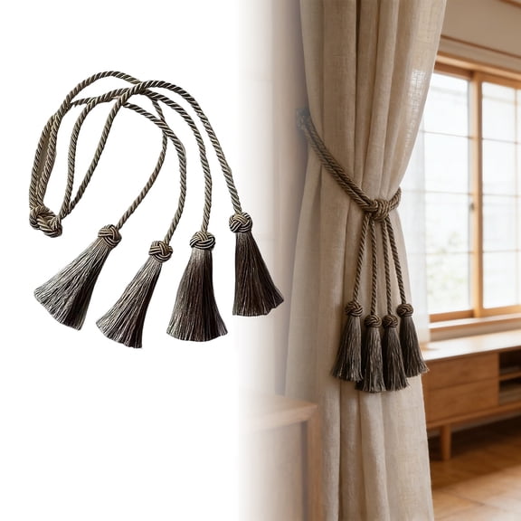 Curtain Ensemble Featuring Drapery Rods Pull Cords Ties Decorative Rings And A Fixing Device For Elegant Window