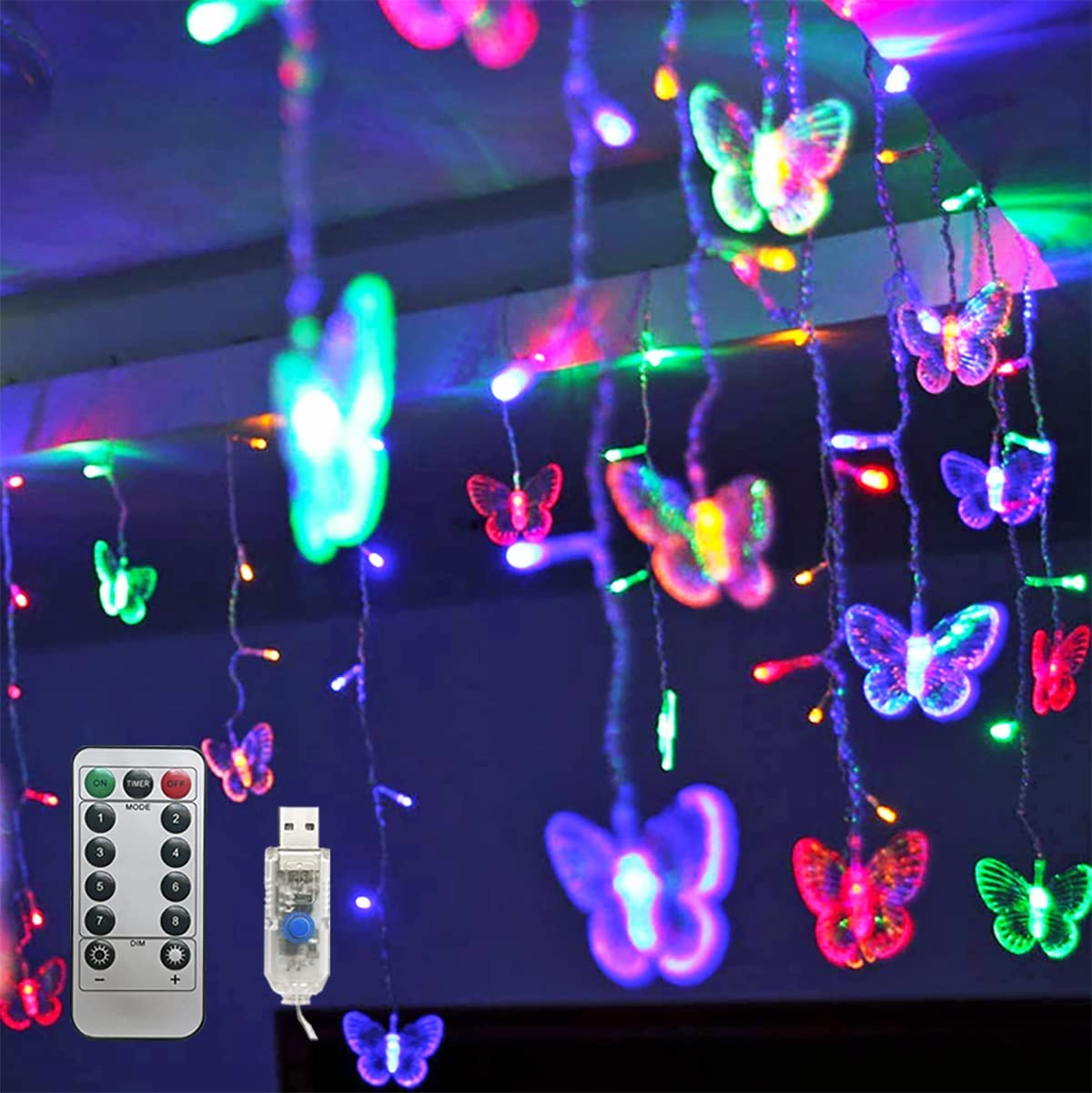 Curtain Fairy Lights USB Plugin 8 Modes 120 LED Twinkle Timer String