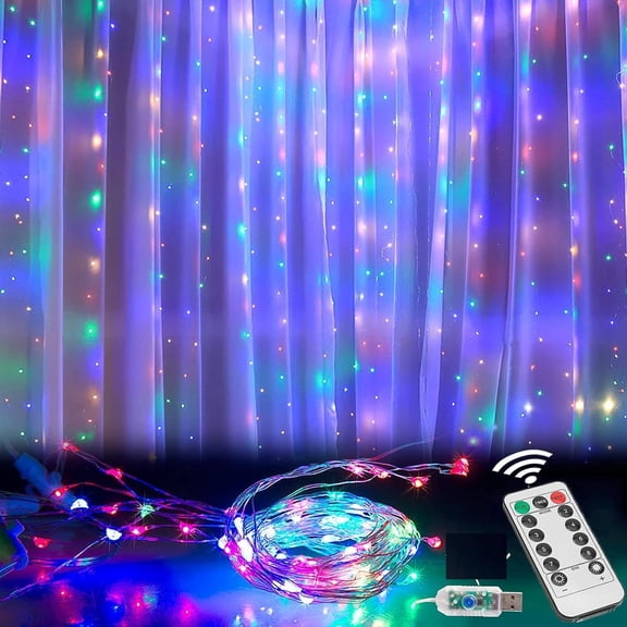 Curtain Fairy String Lights, 300 LED Dimmable Fairy Curtain Lights for Bedroom Warm White with Remote and Timer, 8 Modes, USB Powered for Bedroom Festive Season Party Wedding Home Garden Wall