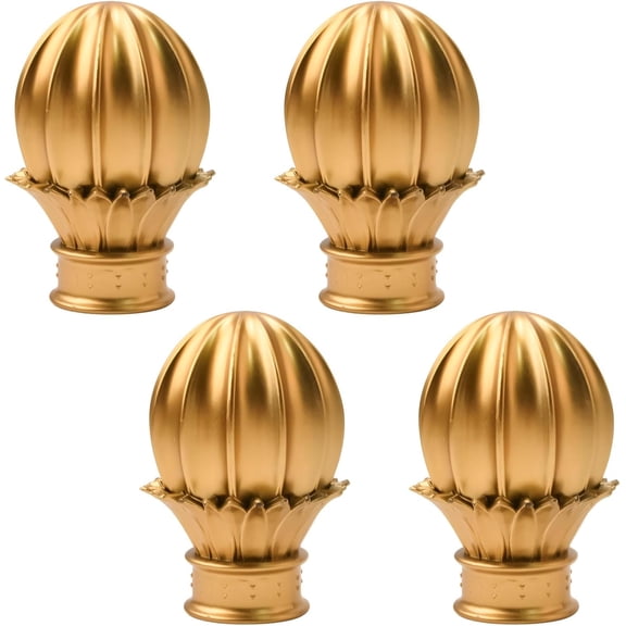 Curtain Finials, 4Pcs Gold Plastic Drapery Rail Pole Head Cap Decorative Window Curtain Rail End Curtain Rod Pole Finials Ends, Fits Dia. 28mm/1.1in Curtain Rods (Flower Bud Shape)