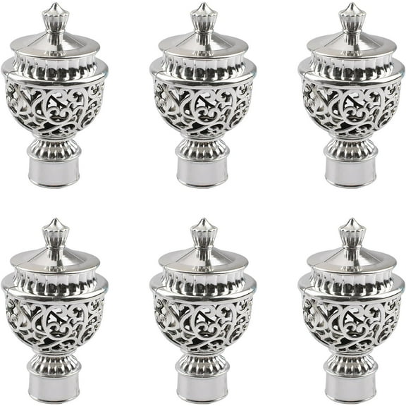 Curtain Finials, 6Pcs Curtain Rod Caps Vintage Drapery Pole Decorative Ends Plastic Curtains Pole Decorative End Stops, Fits Dia. 28mm Rods for Home Window Decor (Silver Hollow Lantern)