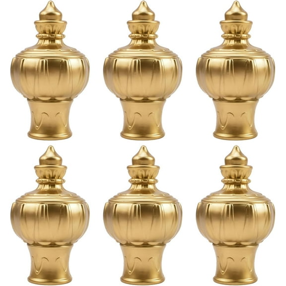 Curtain Finials, 6Pcs Gold Plastic Drapery Rail Pole Head Cap Decorative Window Curtain Rail End Curtain Rod Pole Finials Ends, Fits Dia. 28mm/1.1in Curtain Rods (Pagoda Shape)