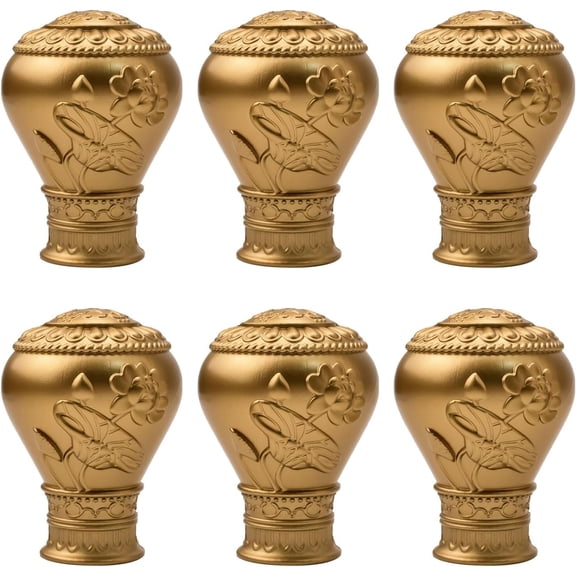 Curtain Finials, 6Pcs Gold Plastic Drapery Rail Pole Head Cap Decorative Window Curtain Rail End Curtain Rod Pole Finials Ends, Fits Dia. 28mm/1.1in Curtain Rods (Lotus Pattern)