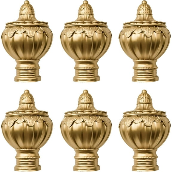 Curtain Finials, 6Pcs Gold Plastic Drapery Rail Pole Head Cap Decorative Window Curtain Rail End Curtain Rod Pole Finials Ends, Fits Dia. 28mm/1.1in Curtain Rods (Lace Style)