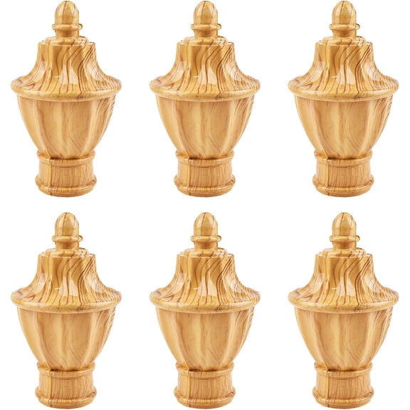 Curtain Finials, 6Pcs Yellow Wood Pattern Plastic Drapery Rail Pole Head Cap Decorative Window Curtain Rod Pole Finials Ends, Fits Dia. 28mm/1.1in Rods (Trophy Shape)
