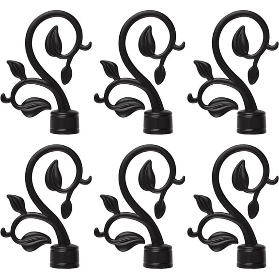 Curtain Finials Only, 6Pcs Black Plastic Curtain Rod Caps Window Curtain Pole Ends Only Decorative Vintage Drapery Pole Heads, Fits Dia. 1.1" Rods for Home Window Decor (Leafy Branches)
