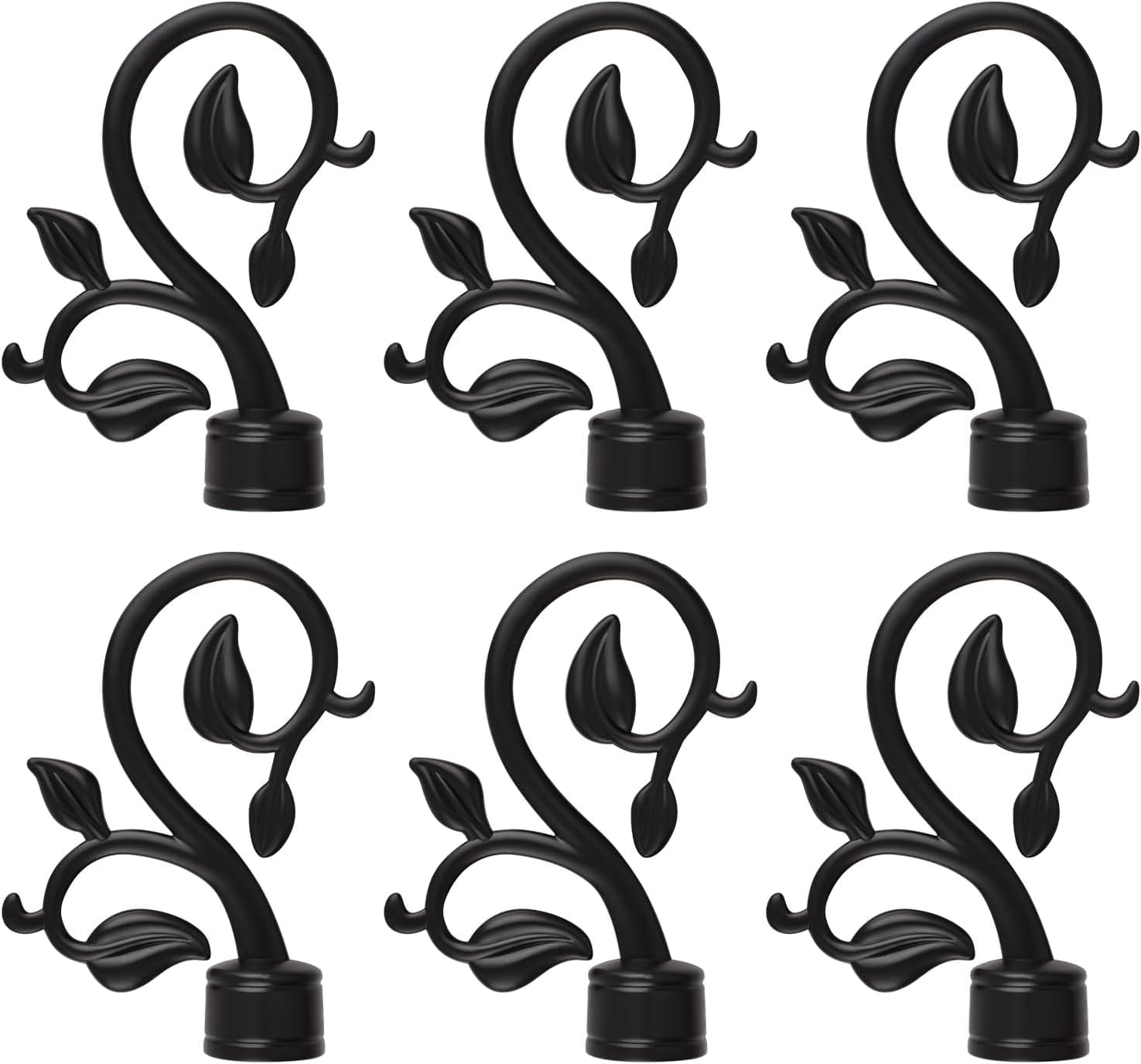 Curtain Finials Only, 6Pcs Black Plastic Curtain Rod Caps Window