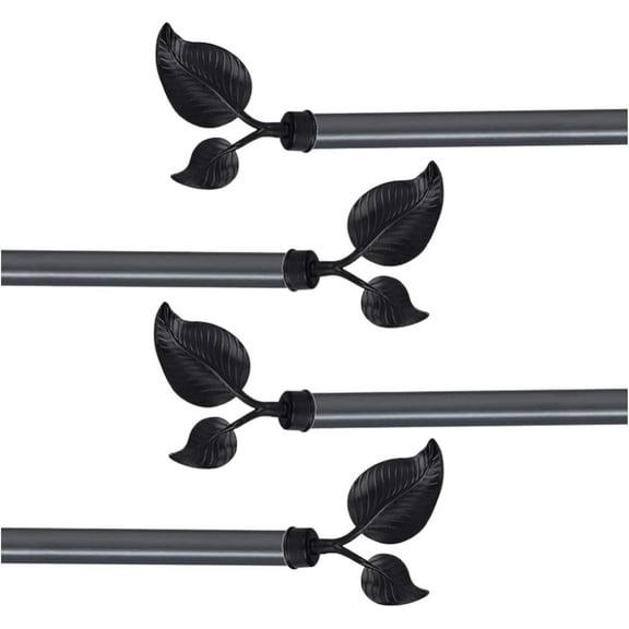 Curtain Finials Only with Screws, 4Pcs Black Aluminum Alloy Drapery Rail Pole Head Cap Leaf Window Drapery Curtain Rod Decor Finials, Fit for 28mm/1.1 inches Diameter Rod (Leaf Shape)