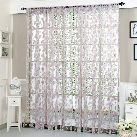 Curtain,Flower Sheer Curtain Tulle Window Treatment Voile Drape Valance 1 Panel Fabric