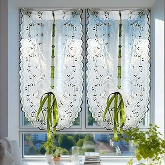 Curtain,Fresh Hand Embroidered Voile Door Cafe Kitchen Curtain