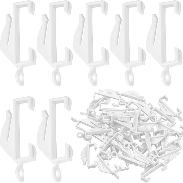 Curtain Glider Hooks 50 Pack/White Plastic Curtain Sliders Smooth