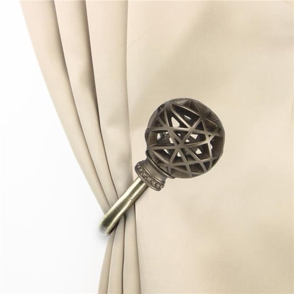 Curtain Holdback Pair with Arabella Finials in Antique Brass