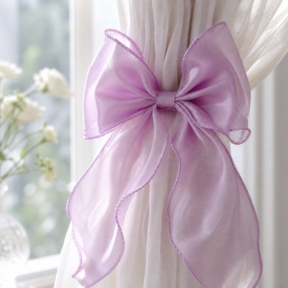 Curtain Holdback, Purple Room Decor for Girls, Bow Decor for Girls Room, Curtain Tie Backs for Curtains, 10X6 in Sheer Lavender Bow Curtain Tieback, Soft Wavy Edge Finish Keeps
