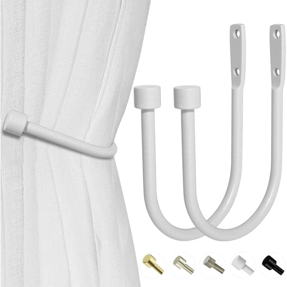 Curtain Holdbacks 2 count, Cast Iron Solid Curtain Tieback Side Holders for Wall, Antique Brass Curtain Hook Pull Backs for Drapes Window Decoration (Fluorescent White)