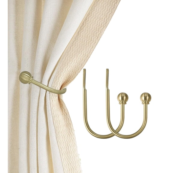Curtain Holdbacks, Hooks, 2 PCS,Solid Steel Hooks, Decorative French Ball End, Curtain Drapery Holdbacks, Wall Mounted, Curtain Tiebacks, Antique Brass Brushed