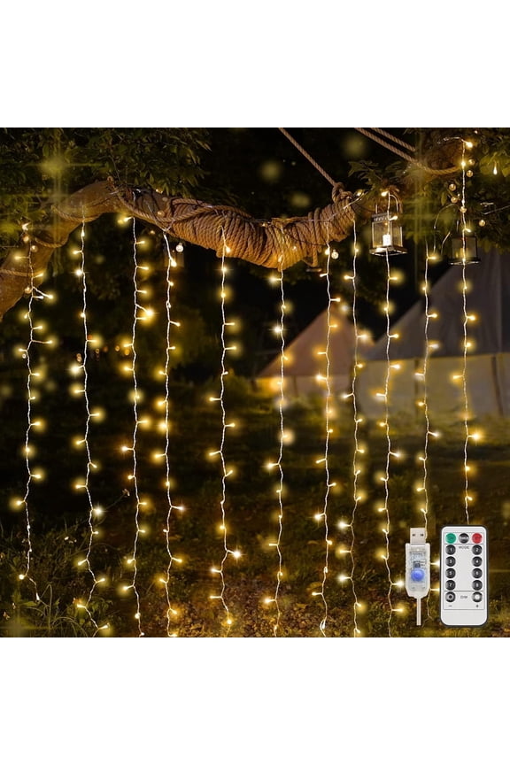 suddus Curtain Lights for Bedroom, 200 Led Hanging String Light Outdoor, Fairy Indoor Christmas, Dorm, Wall, Backdrop, Window, Wedding, Party, Birthday Decor, Warm White